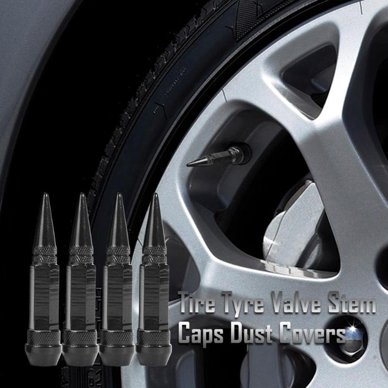4Pcs Aluminum Alloy Spike Wheel Tire Valve Stem Auto Wheel Tyre Dust Stems Cover Car Truck Air Dust Caps Covers Wheel Valve Stem black