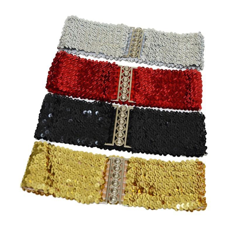 Korean-style Fashionable Glitter Sequined Ladies' Wide Golden Elastic Belt, Skirt Belt, Dance Performance Sequined Elastic Band Waist Seal