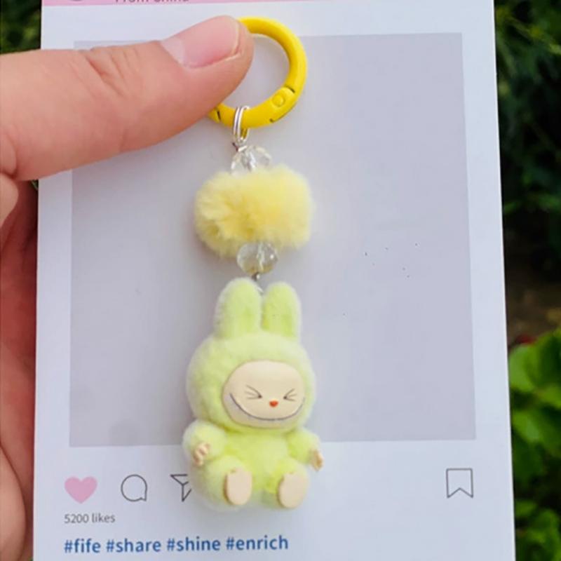 

Мини Флок Лабубу Каваи Частицы Брелок Сумка Шарм для Мобильного Телефона Брелок Подарок