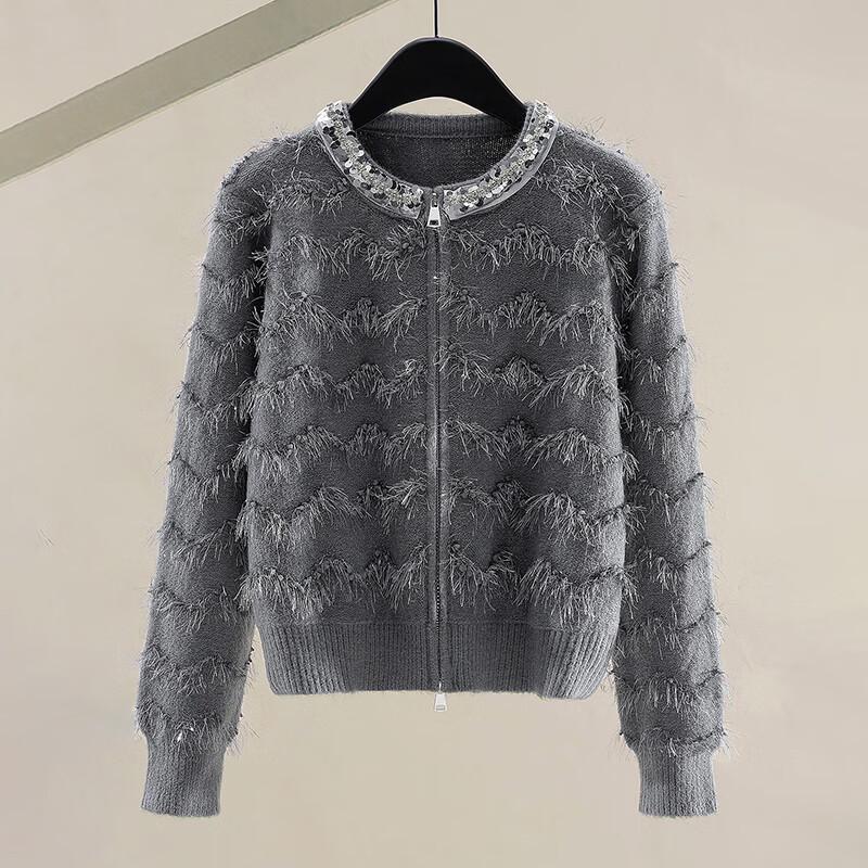 She Chi Women's Wave Pattern Sequin Knit Cardigan