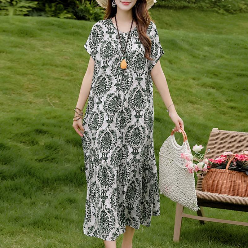 Women's Plus Size Floral Print Short Sleeve Maxi Dress, Loose Casual Summer Sundress (XL-5XL)