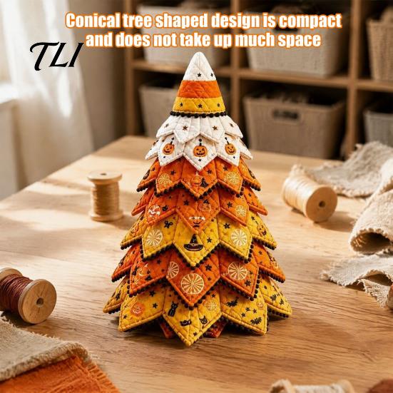 Stoffkürbis Geistermuster Halloween gestepptes Baum-Kit, Hexe Katze Spinne DIY Herbsternte Heimdekoration 3D gepolstertes Nähbastelprojekt für