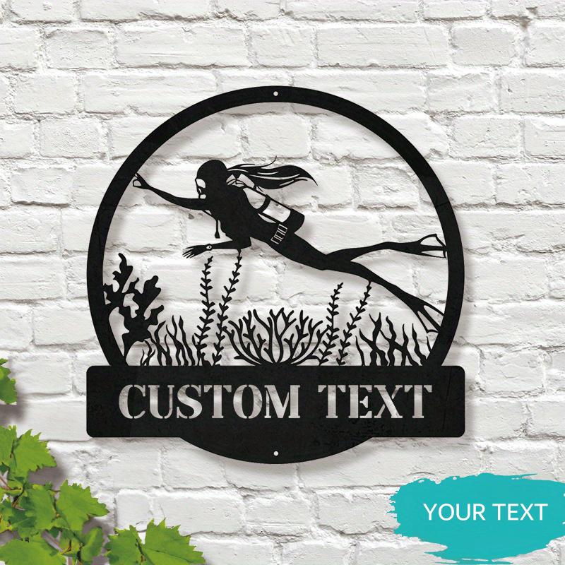 

Vintage Scuba Diver Metal Wall Art, Personalized Name for Beach Water Sports Decor