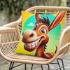 One Cushion Cover Featuring A Cheerful Donkey, Designed With A Festive Theme. It Has A Hidden Zipper And Is Suitable For Sofas,