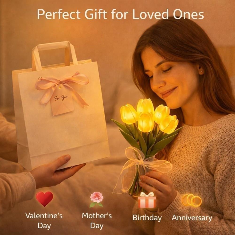 Glowing Tulip Bouquet Light Battery-powered Gentle Lighting Artificial Tulip Night Lamp LED Lights Bedroom Bedside Ambient Light