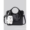 Woven Bucket Bag Women Fashion Crossbody Shoulder With Plush Dog Charm Handbag Commute