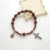 Glass Bead Baptism Religious Gift Catholic for Cross Finger Chain Mini Rosary Sesame Red for Cross Rosary Bracelet for W