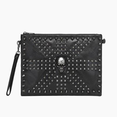 JIETOTYX Fashion Black Skull Cosmetic Bag Goth Rivet Shoulder Bags for Women Toiletry Organizer Pencil Case Handbag and Purse