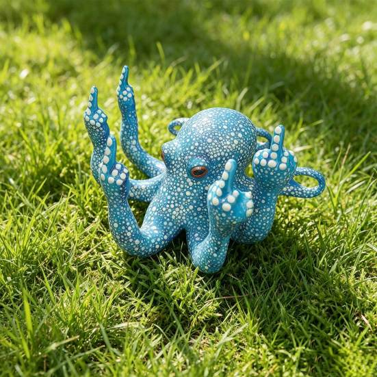 Luminous Gesture Octopus Statue, Resin Octopus Figurine, Middle Finger Octopus Statue, Sea Animal Octopus Decoration for Home Office Desktop
