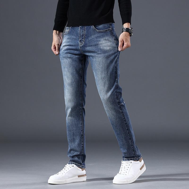 2024 Men's Nostalgic Blue Slim Cotton Jeans - Trendy, Comfortable, Straight Fit