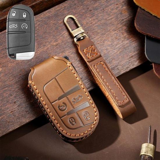 Leather Smart Remote Key Case Fob Cover For Jeep Cherokee Compass Grand Cherokee