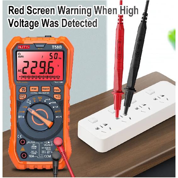 NJTY T58B T58C Inductance Digital Multimeter AUTO Range 9999 Counts Voltage Current Capacitance LED Smart Backlit Large Screen