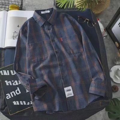 Camisa Unissex Xadrez Hong Kong Manga Longa: Moderno, Corte Solto, Estilo Coreano Retrô para Todas as Estações