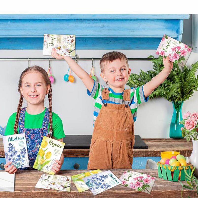 8Pcs Spring Floral Easter Cards Blank Foldable Greeting Card with Envelopes, Easter Gifts Blessings Holiday Greeting Card