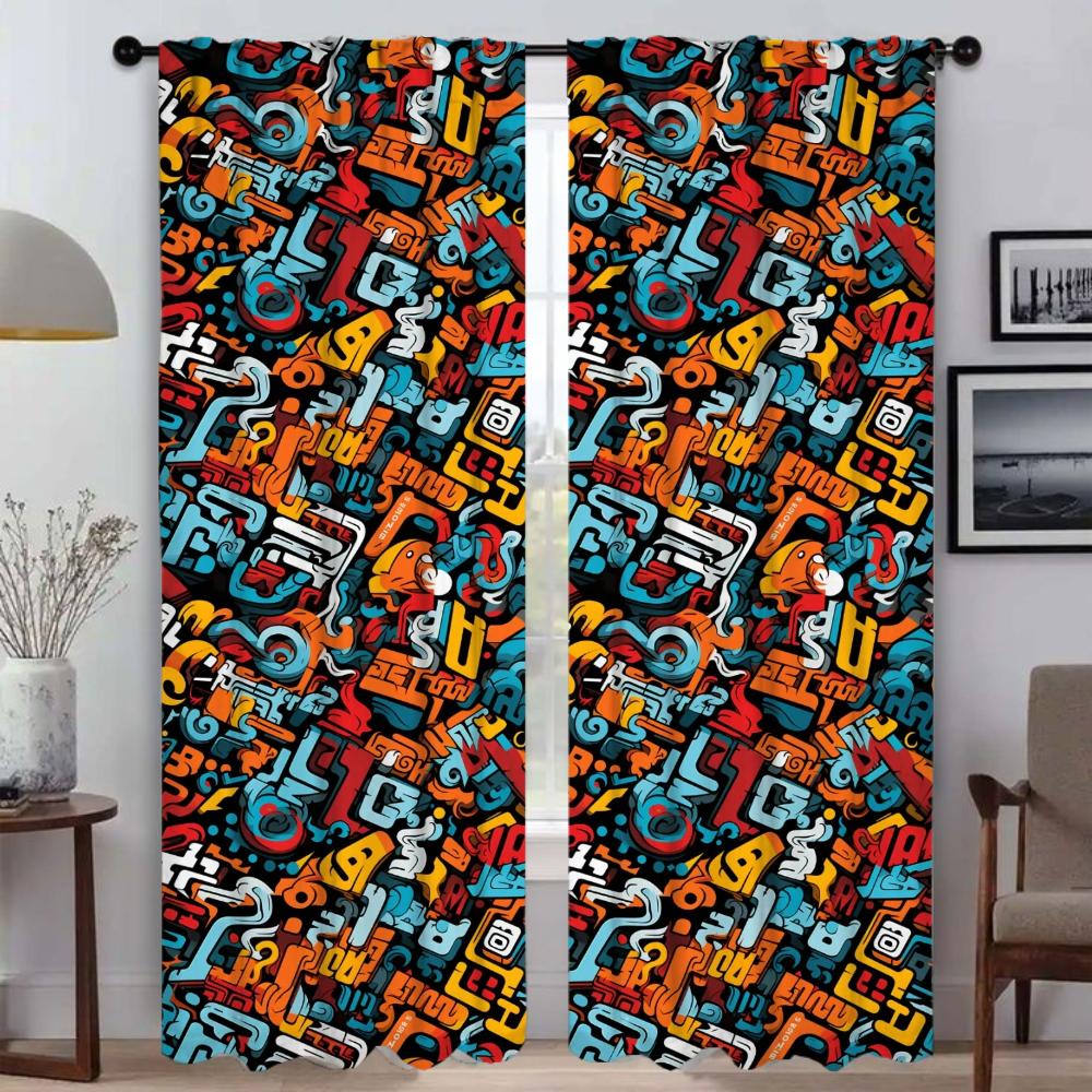 Street Element Graffiti Curtains for Bedroom Blackout Curtain for Room 2 Panel Home Interior Curtains Shades Partition Living