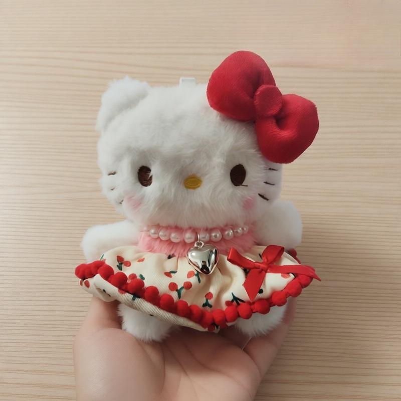 Hello Kitty Sweet Lolita Plush Keychain Pearl Necklace Dress Design Kawaii Kitty Plush Doll Pendant Perfect For Girls Bag Decor