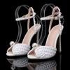 Luxury Handmade Pearl Peep Toe Women Sandals Summer Wedding Princess Thin High heels Elegant Party Prom Bridal Shoes