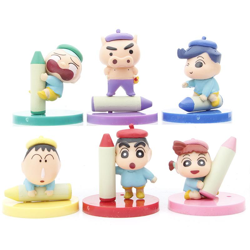 Crayon Shinchan Pvc Figurine Set For Cake Car And Desktop Decor Six Cute Models