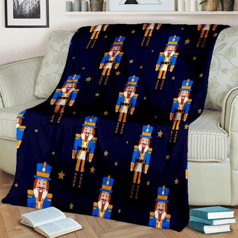 Kreslená deka s vánočním stromkem a Louskáčkem, Měkká přehozová deka pro domov, ložnici, postel, pohovku, na piknik, cestování, do kanceláře, krycí deka pro děti
