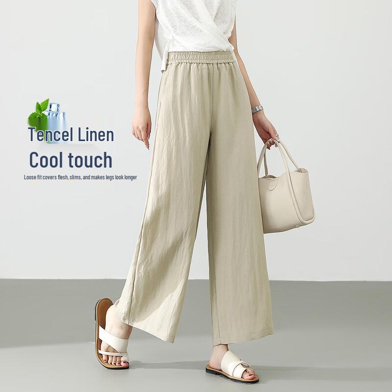 Demana Women's Tencel Linen Breathable Wide-Leg Capris