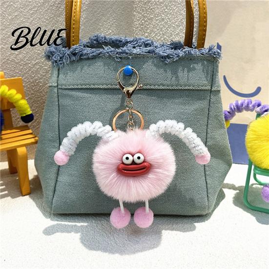 Fluffy Bag Pendants Sausage Mouth Creature Plush Keychain Cartoon Fuzzy Ball Keyring Pendant Women Key Rings Decorative Keychain for Handbags Purses
