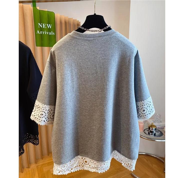Summer Fake Two-piece Lace Splicing Short-sleeved T-shirt Women's Fashionable Niche Versatile Clothes