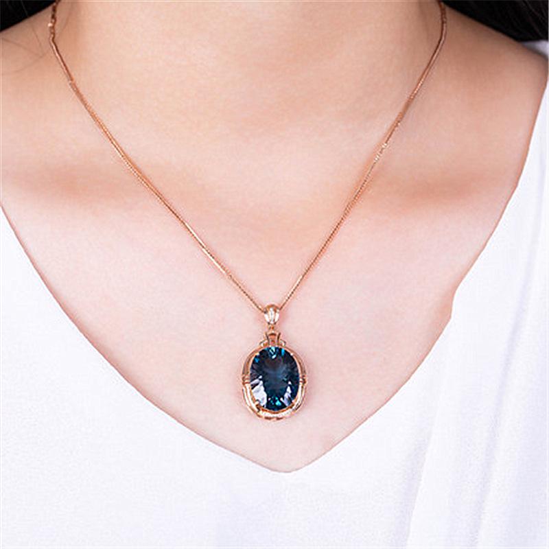 Jinjiahua Blue Topaz & South African Diamond Pendant Necklace