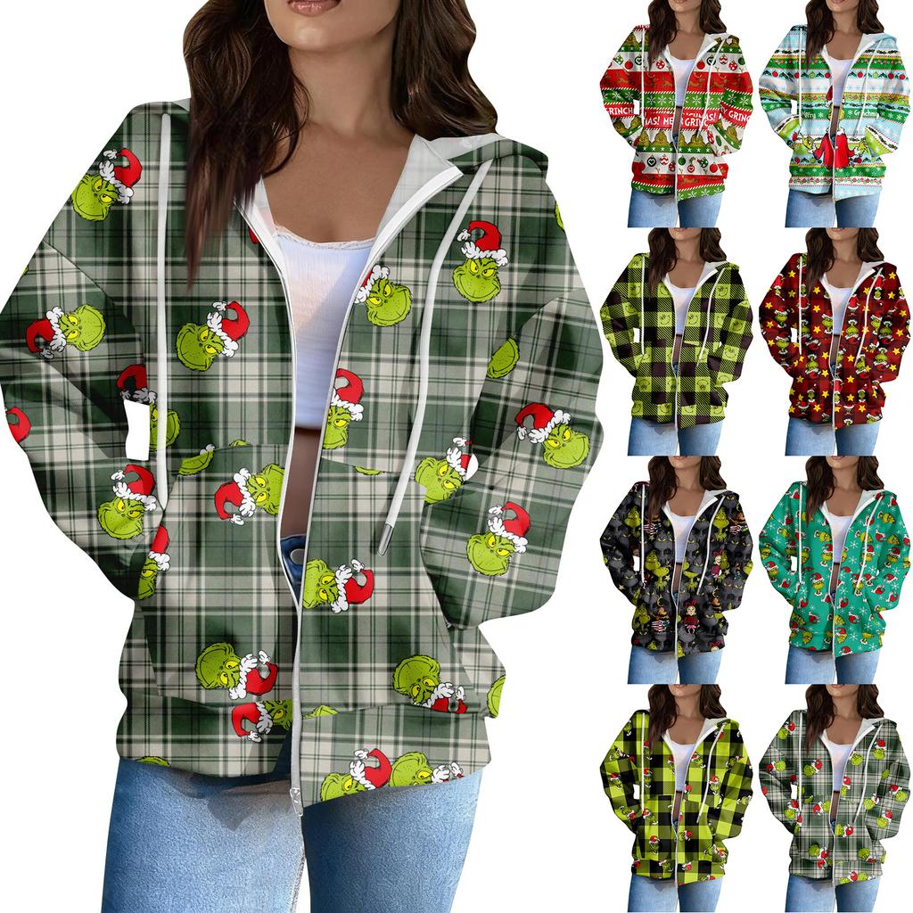 Women's Casual Fashion Long Sleeve Zipper Printed Hooded Sweatshirt