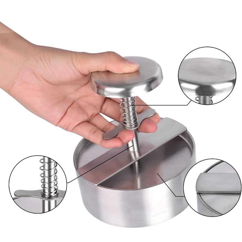 Presse à hamburgers en acier inoxydable 304, ronde antiadhésive, manuelle, moule à boules de riz, épaisseur ajustée, outils de cuisine pour barbecue au bœuf