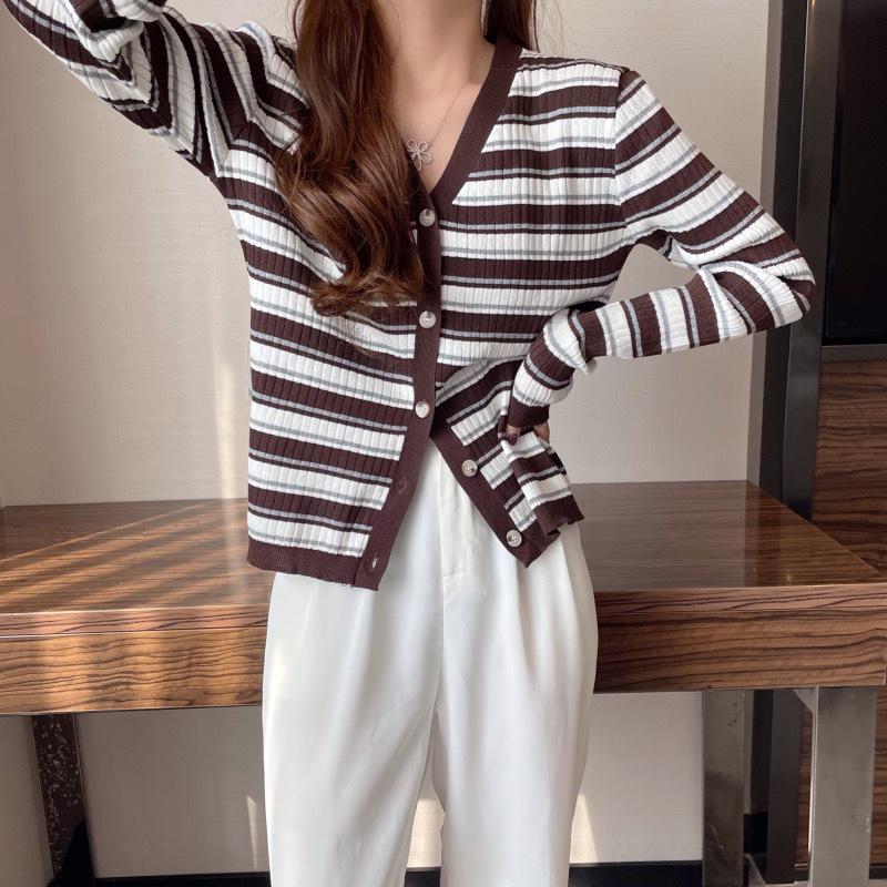 Plus Size Women's Gradient Stripe Cardigan - Slimming Casual Knitwear Top
