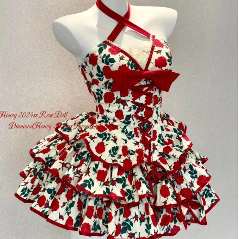 

Ретро-стиль моды, сладкое, пикантное, розовое, сексуальное платье, кружевное, с ремешком на талии, свисающее, с шеей, платье-торт для женщин, шикарная одежда XL красный