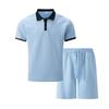 European Men's Spring Jacquard Polo & Shorts Set - Color Block Short Sleeve
