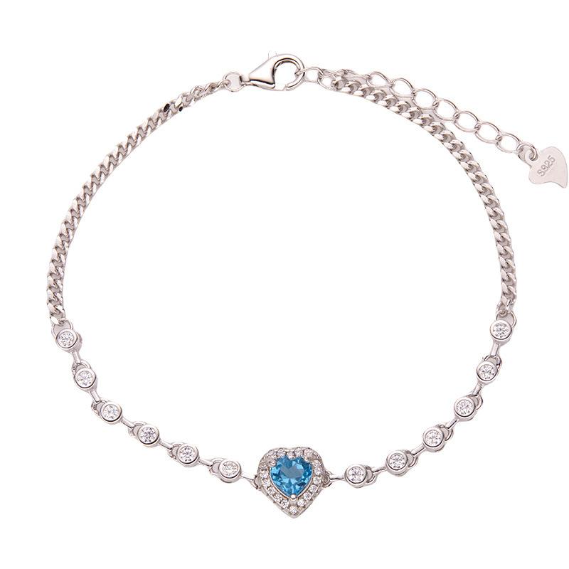 Heart-Shaped Natural Topaz Colored Garnet Inlaid S925 Sterling Silver With Diamonds Love Bracelet Women'S Model