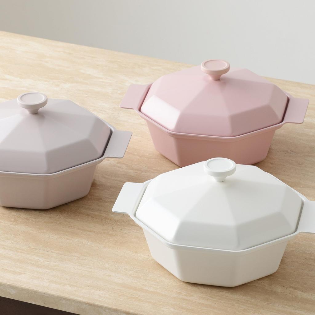 Francfranc Diamond Lightweight Cooking Pot 25cm White, 3-4 servings, Double-handled pot, Suitable for direct heat and induction cooktops, Ceramic