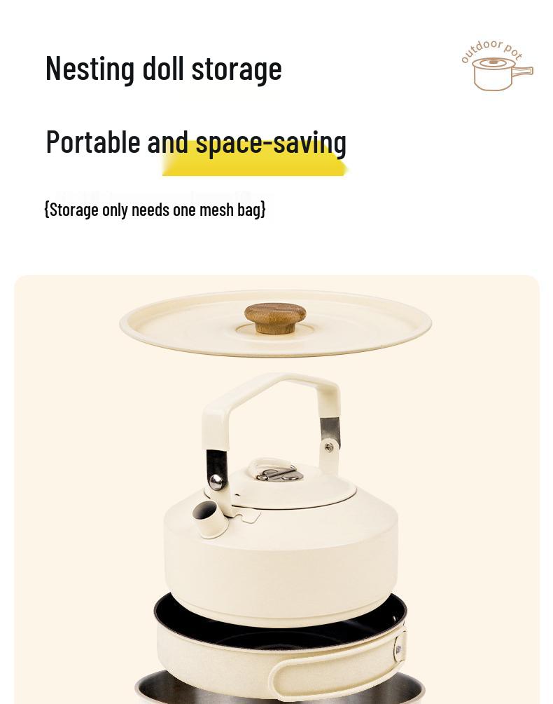 JETBeam 304 Stainless Steel Camping Cookware Set: Includes Outdoor Kettle and Pots for Camping and Picnicking.