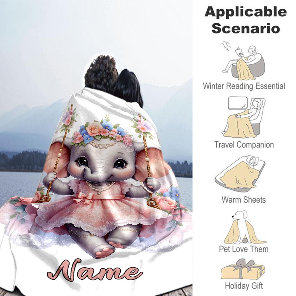 Elephant's Skirt Customize Your Name Blanket Cozy Customizable Blanket Ultra-Soft for Nap Bed Bedding Couch Four Seasons Multipurpose