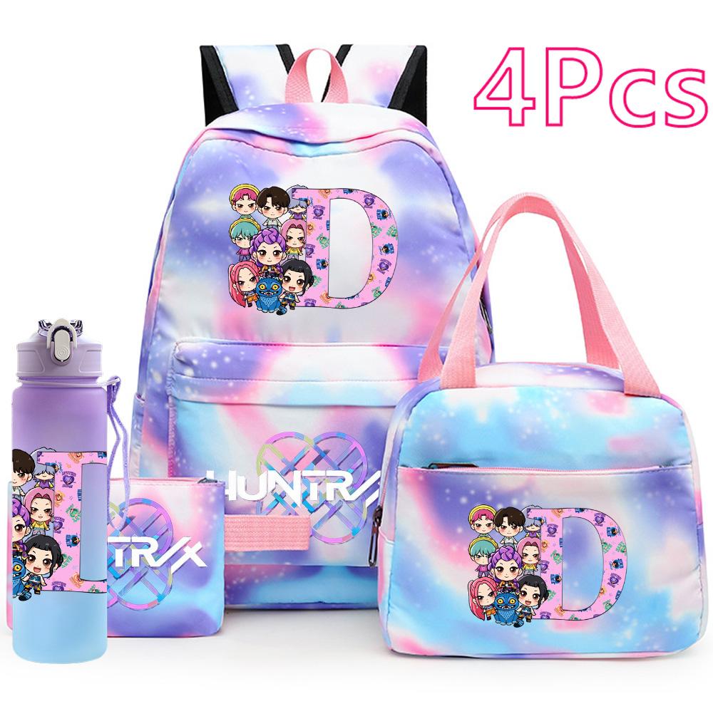 4Pcs/set K-Pop Printed Backpack Handbag Pencil Case 750Ml Water Bottler for Teenager Boy Girl Schoolbag Large Capacity Waterproof Bookbag Kid Gift