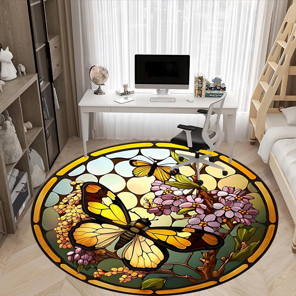 1pc Butterfly Stained Glass Chair Carpet for Office Non-Slip, Machine Washable Rug for Office - Holiday DecorMachine Made Yy251029086