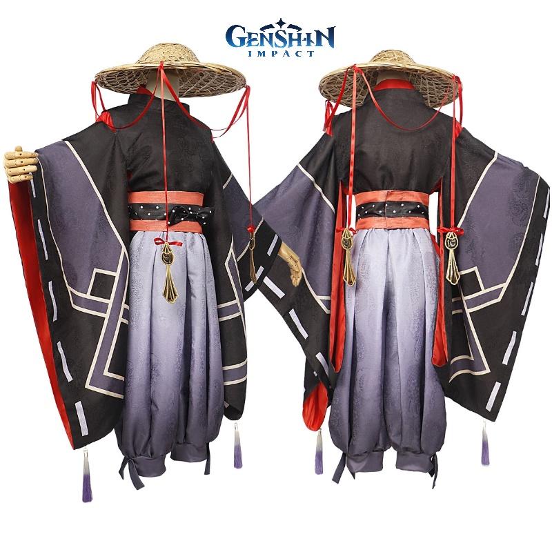 Original Genshin Impact Black Main Cosplay Costume Set Polyester Fabric Game Theme Characters)
