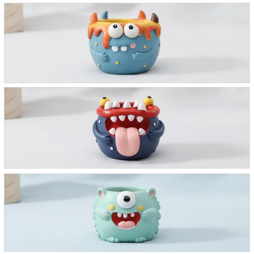 Cartoon Monster Planter Space-Saving Animal Shaped Present-Ready