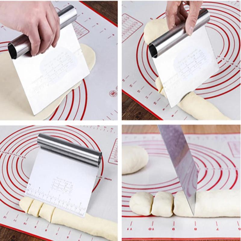 2pcs Stainless Steel Noodle Knife Cake Scraper With Scale Pastry Cutters Baking Cake Cooking Dough Scraper Baking Accessories