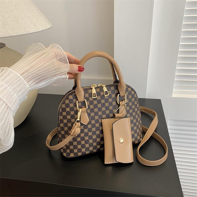 Schoolbag Women's Black Luxury Shell Bag Fashion Handbag Korean Style Shoulder Bag Plaid Print Crossbody Bag Shell Shape Wallet Card Bag