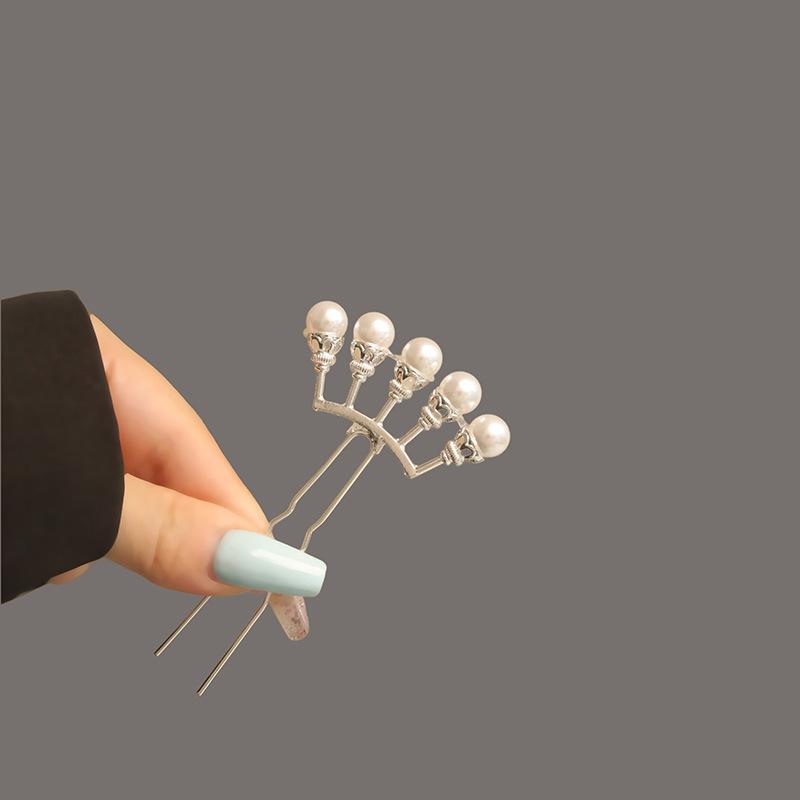 U Shaped Hairpin For Women Light Luxury Full Pearl Hair Stick Wedding Daily Updo Maruko Head Hair Accessories Girls Hair Pins