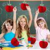 6 Pack 4.3 x 5.7 Inch Apple Honeycomb Decorations, Stand or Hang Tissue Paper Centerpieces, 3D Red Fruit Ornaments for Back to School, Teacher