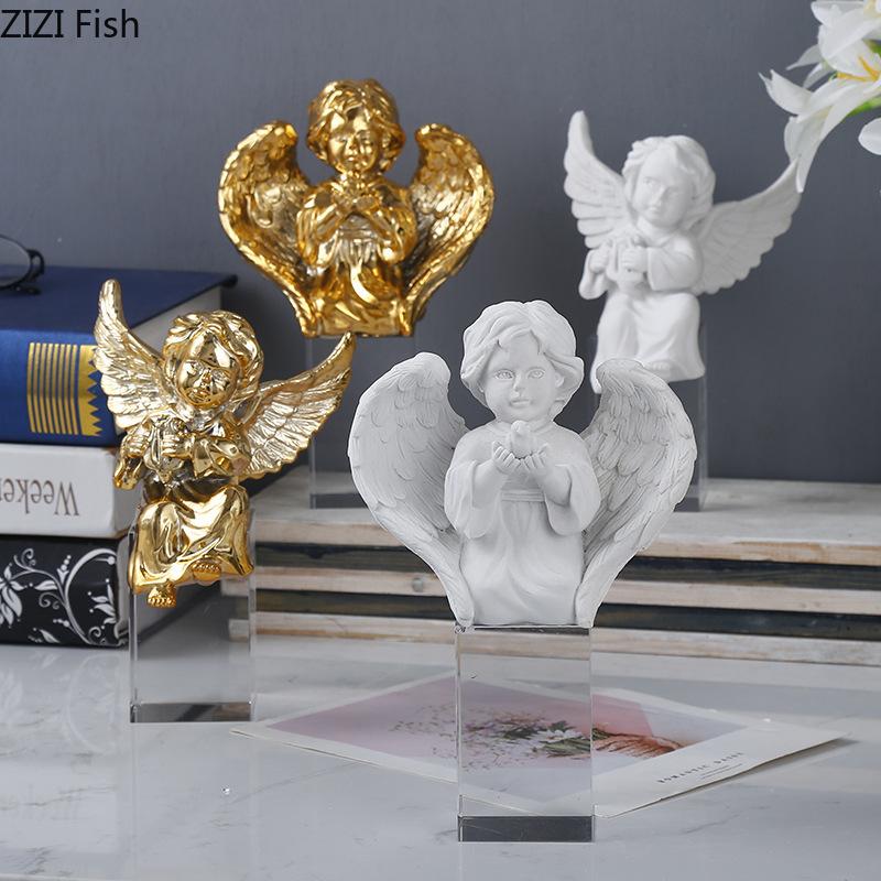 Holy Angels Statue Desk Decoration Creative Angels Ornaments Transparent Base Handicrafts Resin Sculpture Room Aesthetics Decor