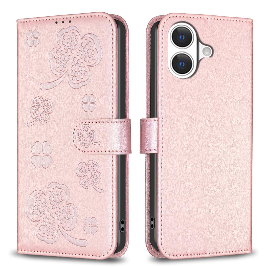 

For iPhone 17 Case Clover Pattern Wallet Stand View Leather Phone Cover Pink