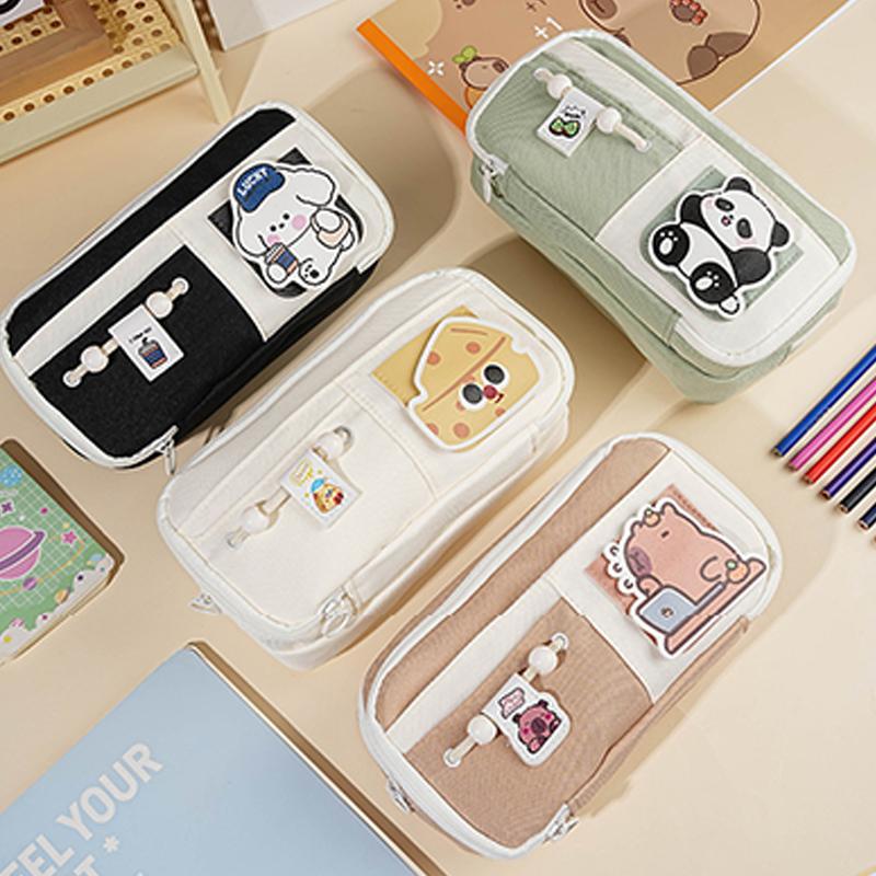 Panda Pencil Bag Green Multi-Layer Large Capacity Pensil Case Cute Cartoon Pen Holder Stationery School Supplies Gift Organizer
