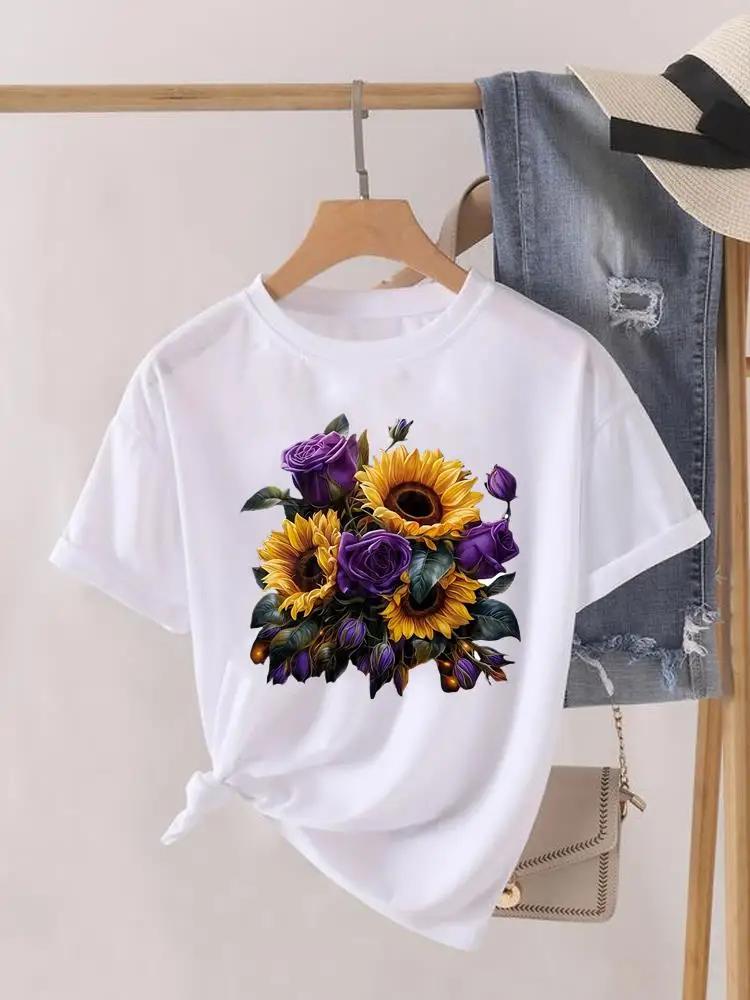 Short Sleeve Women Print Summer TShirt Fashion Clothing Graphic T-shirts Watercolor Flower Cute Clothes Lady Casual Tee