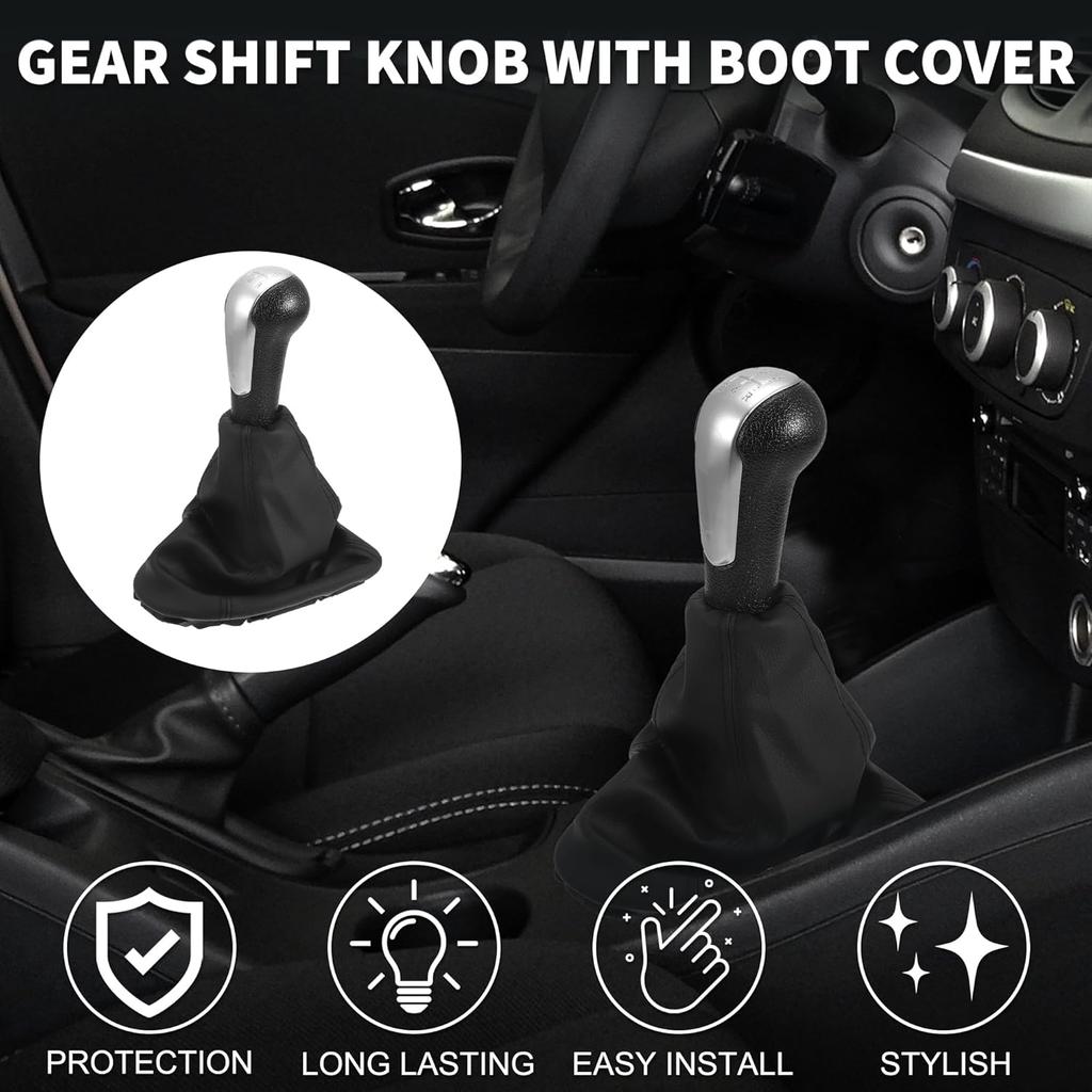 5 Speed Manual Gear Shifter Knob with Cover for Chevrolet Spark | Gearbox Stick Shifter Lever Knob Silver Tone Plastic and Faux Leather 1 Pcs