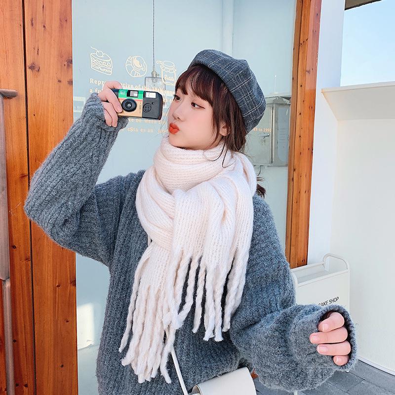 Chunky Braid Tassel Plaid Scarf/Shawl – Korean Style, Dual-Use, Thick Neck Warmer for Students, Winter Fashion